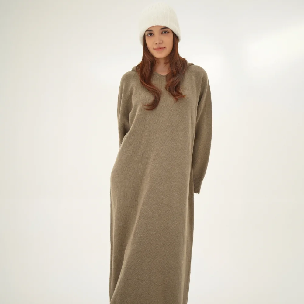 Hoodie Knit Long Dress _D.Beige