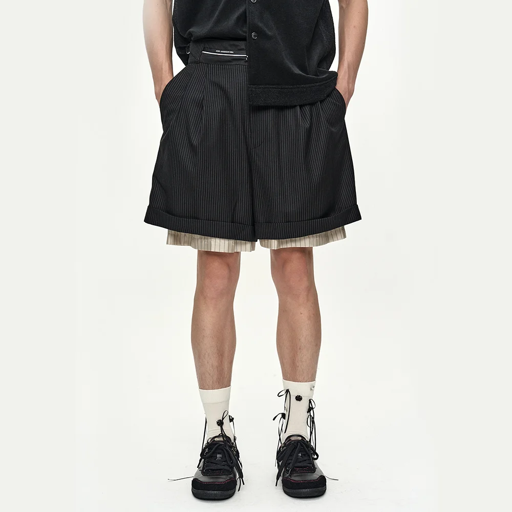 INSIDE-OUT STRIPE LAYERED SHORTS apa905m(BLACK)