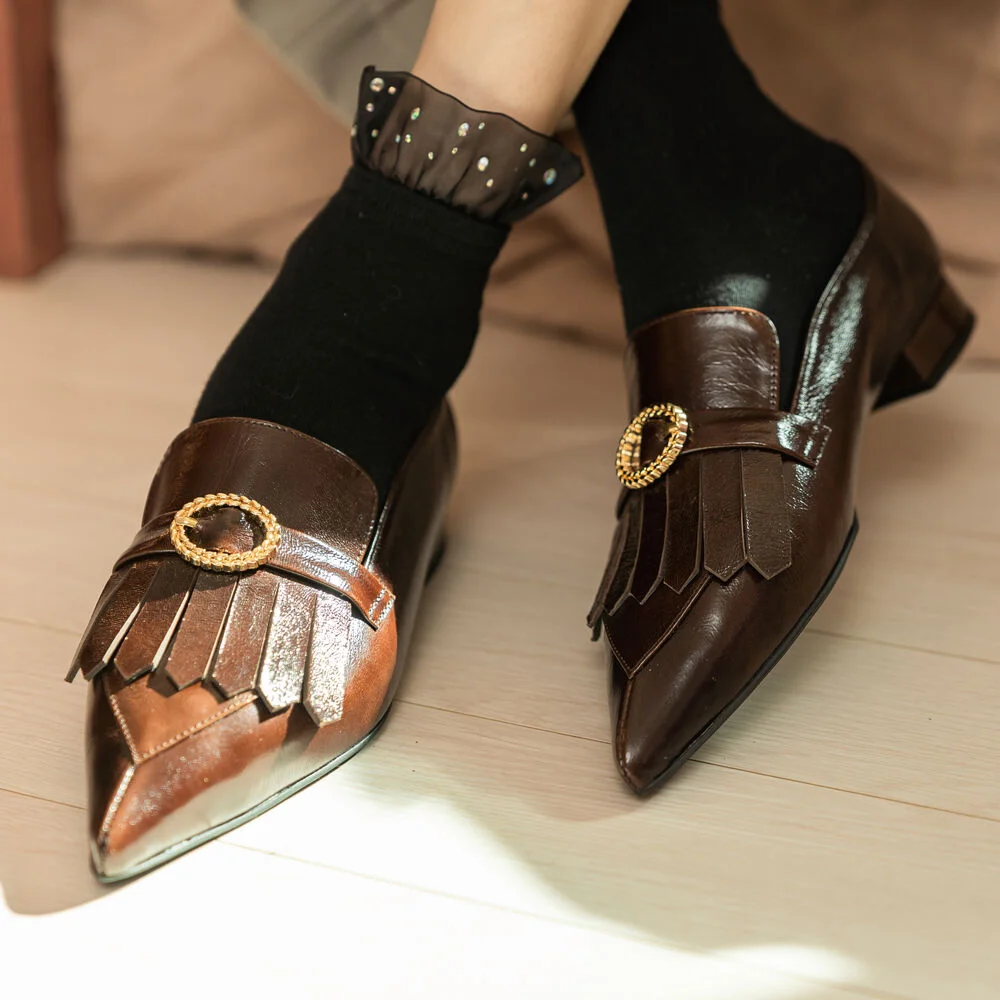 pointed toe flat shoes brown, black