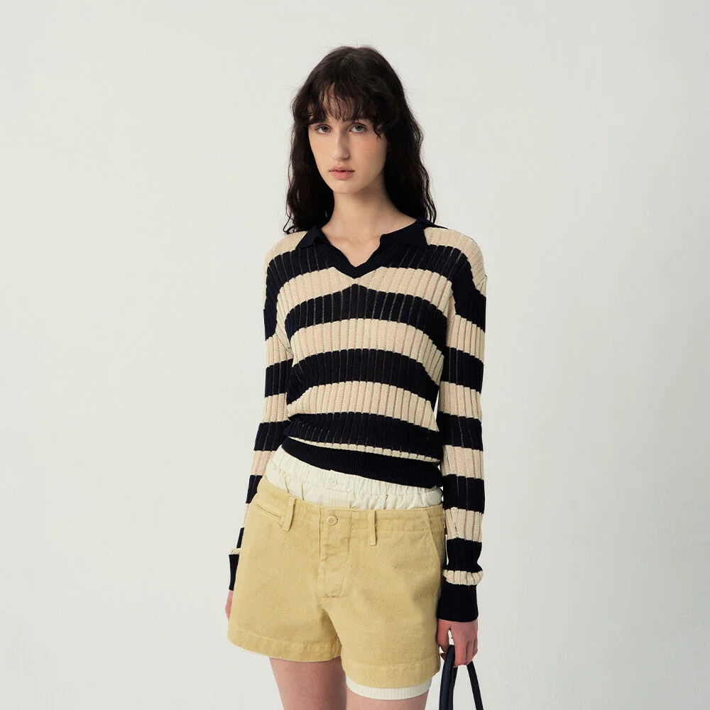 FLAVIA STRIPE COLLAR KNIT (NAVY)