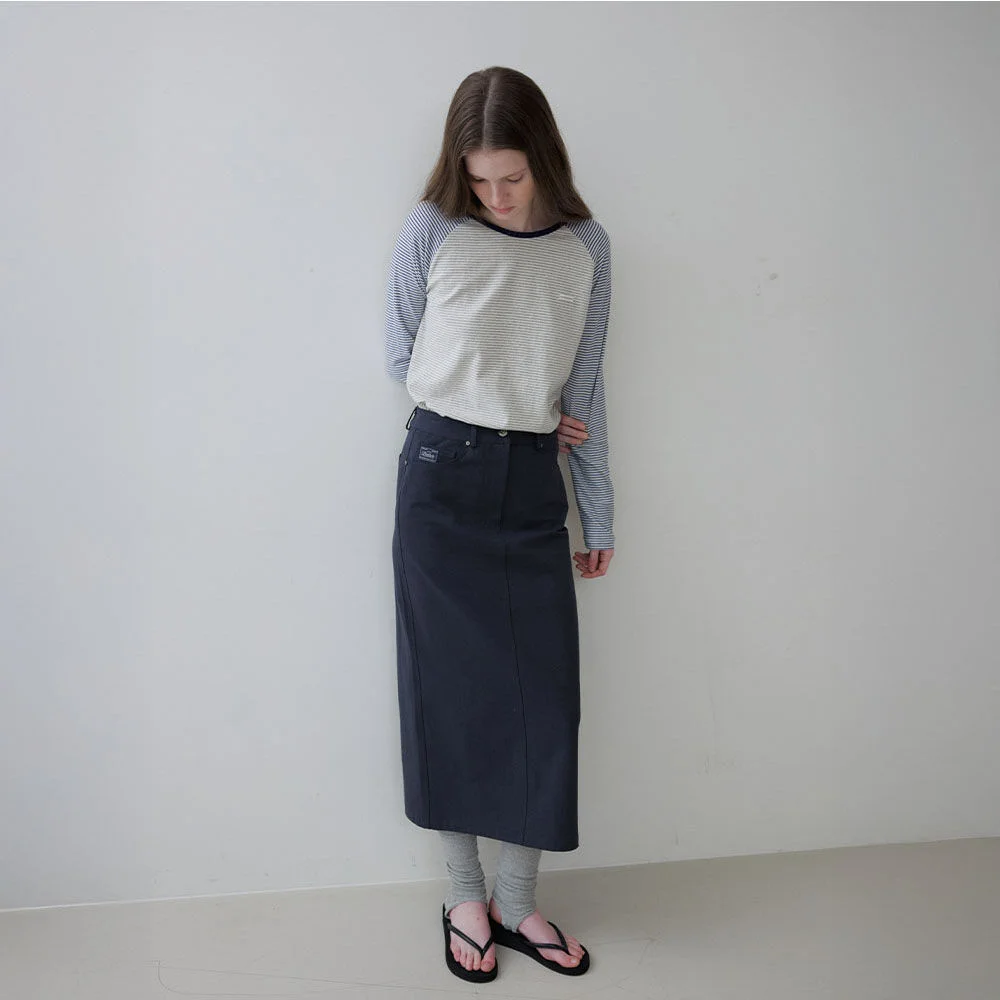 Cotton long skirt _Navy