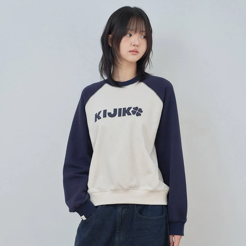 ke305-Check Raglan Sweatshirt Navy