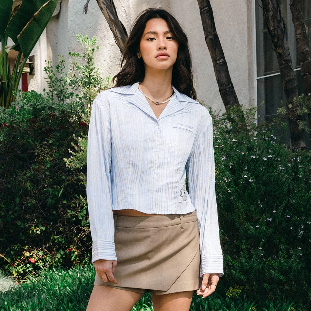 Wide Collar Stripe Shirt (2colors)