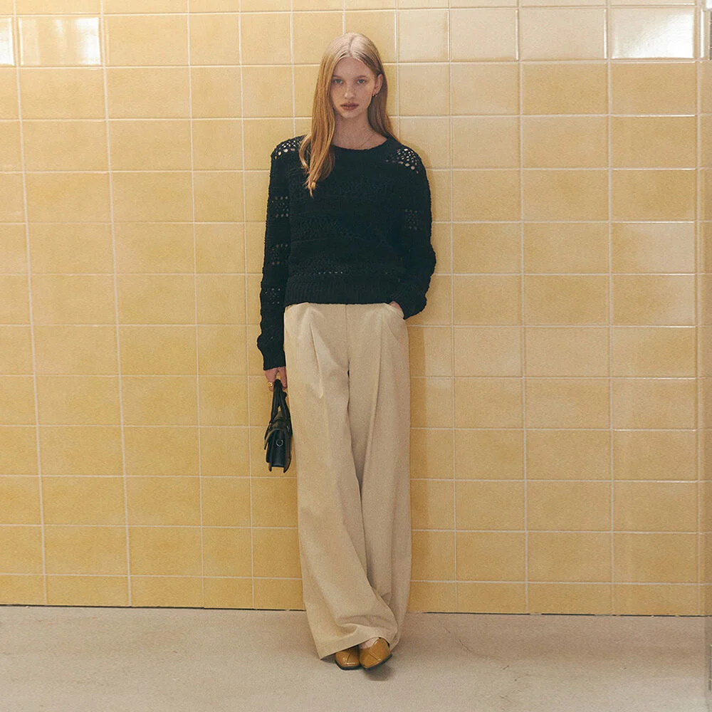COTTON LONG WIDE PANTS (butter beige)