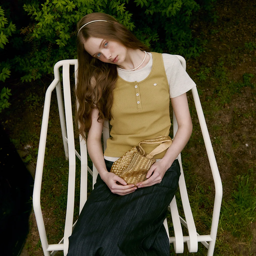 HENLY-NECK RIBBED SLEEVELESS (mustard green)