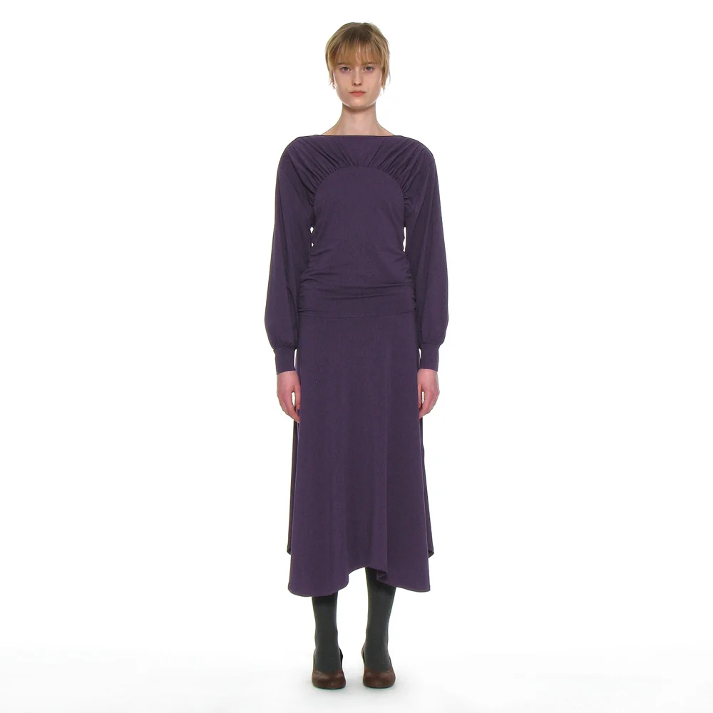 SHIRRING JERSEY UNBALANCED DRESS_PLUM