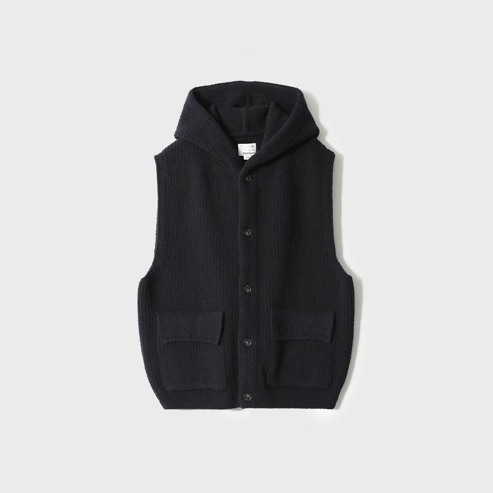 Acorn Boucle Hoodie Knit Cardigan Vest Dark Navy