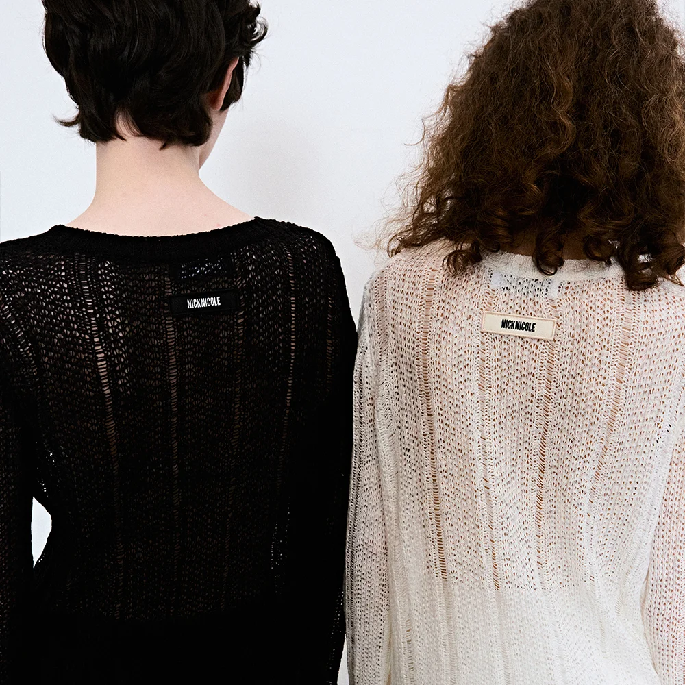 EMBROIDERY NET PULLOVER KNIT TOP_BLACK