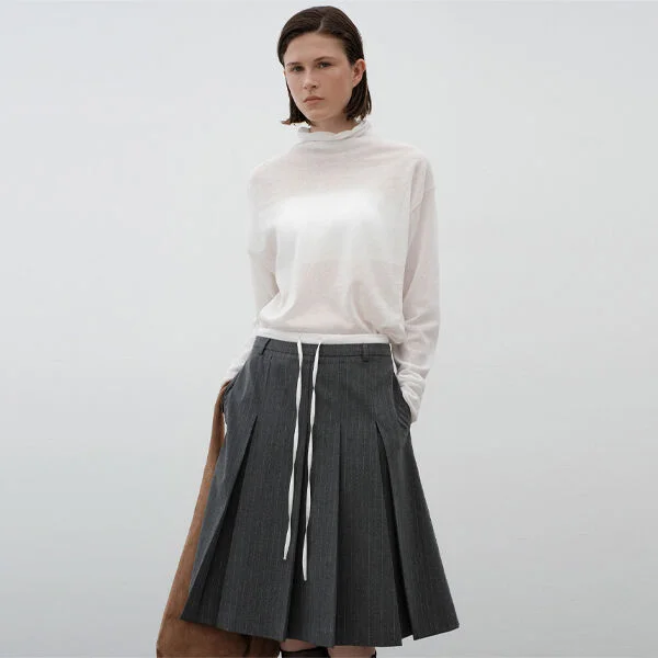 DOUBLE WAIST TUCK MIDI SKIRT(SK-5037)