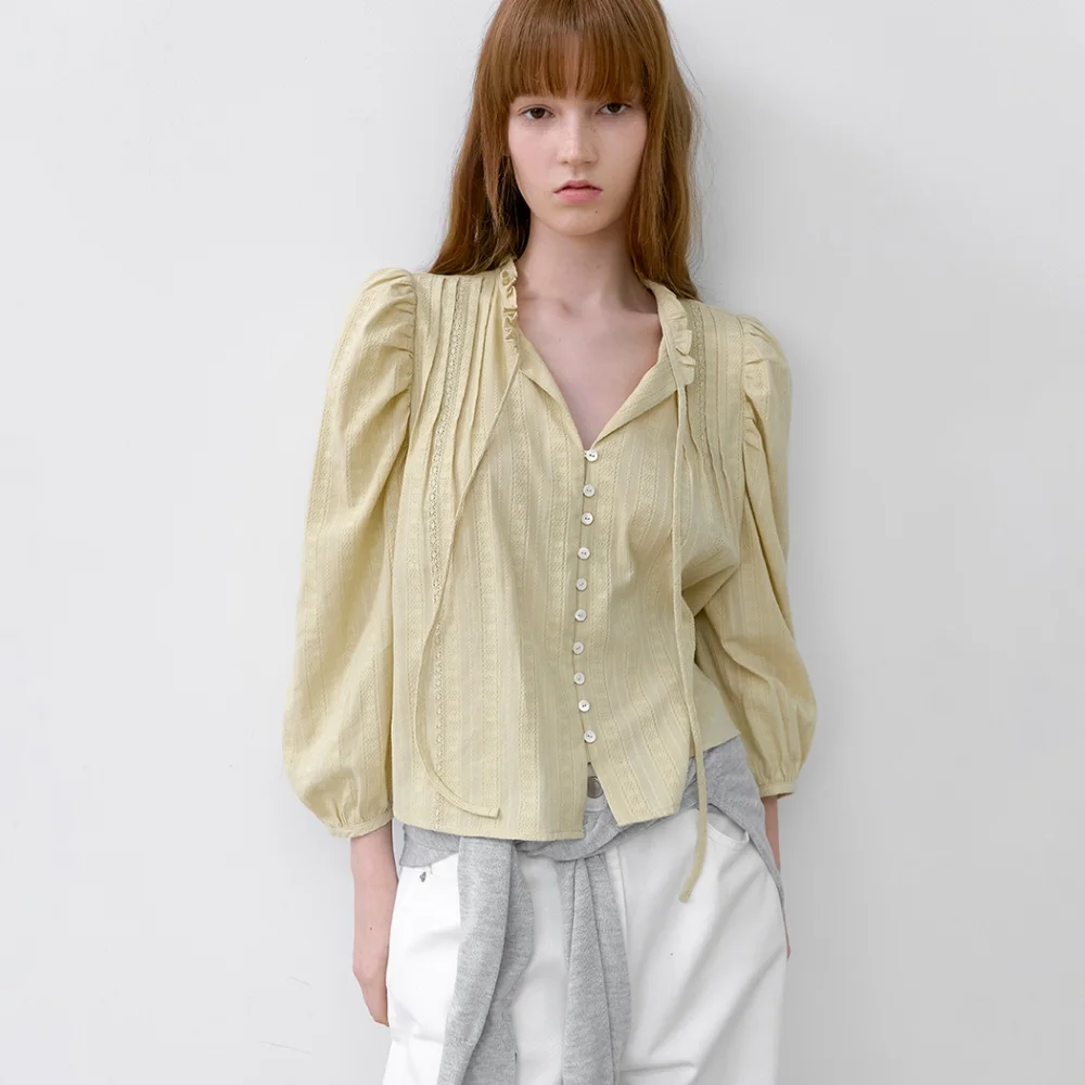 VOLUME SLEEVE LACE COTTON BLOUSE (BL-4394)