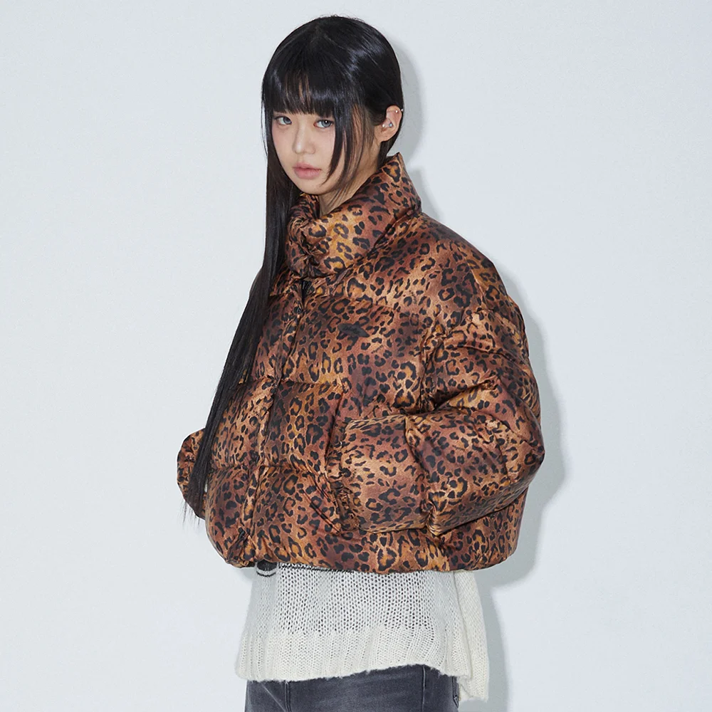 LEOPARD PRINT CROPPED DOWN JACKET BROWN BQ4NZ002