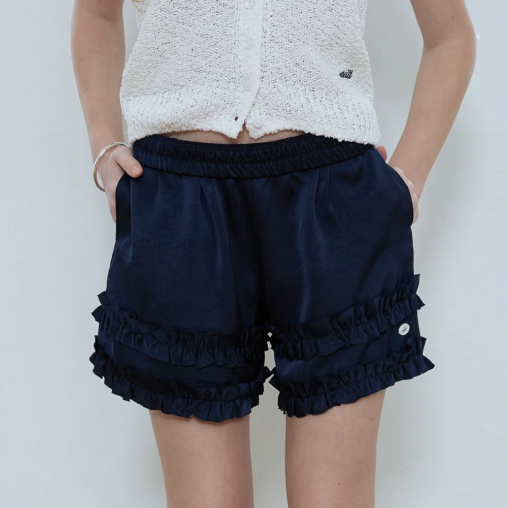 Frill glossy shorts_navy