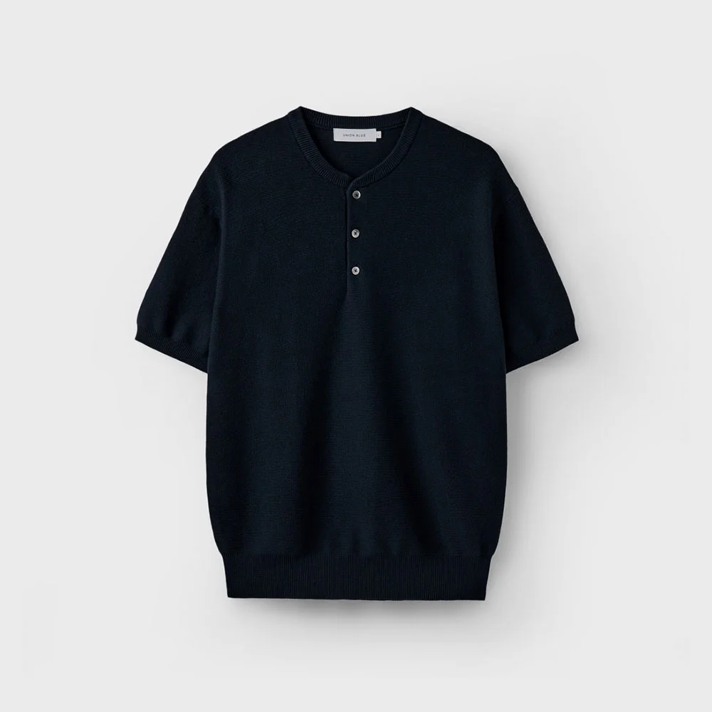 HARD TWIST HENLEY-NECK HALF KNIT