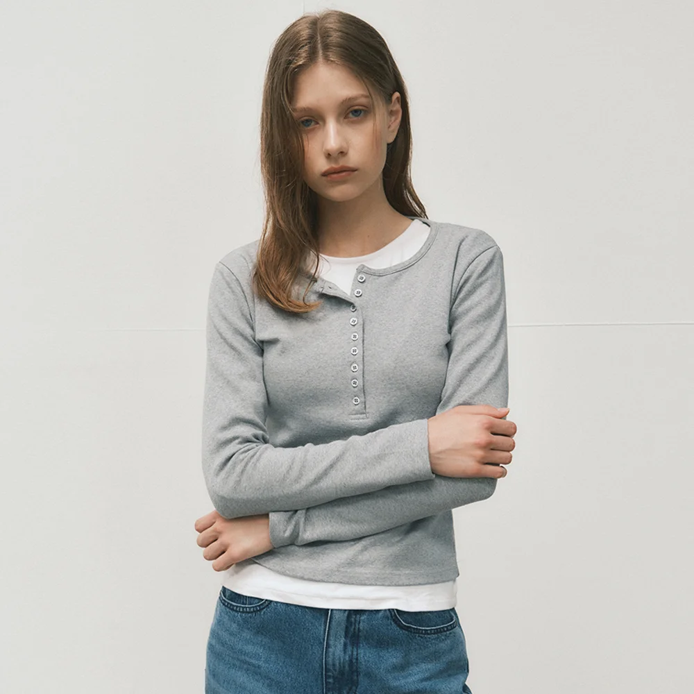 Hug Mood Henley Neck Long Sleeve_MELANGE(W25-TP42)