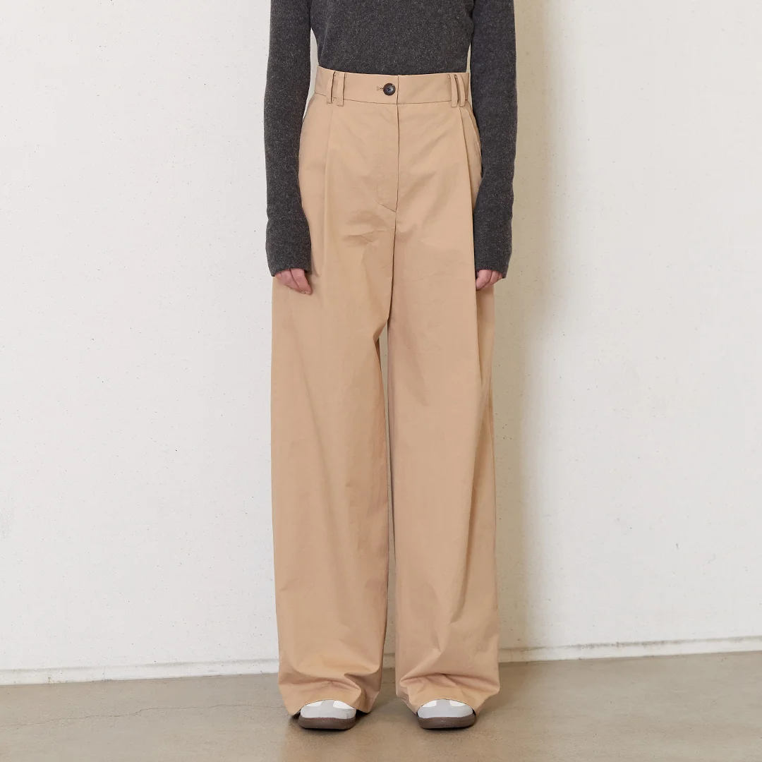 side tuck cotton pants_sand