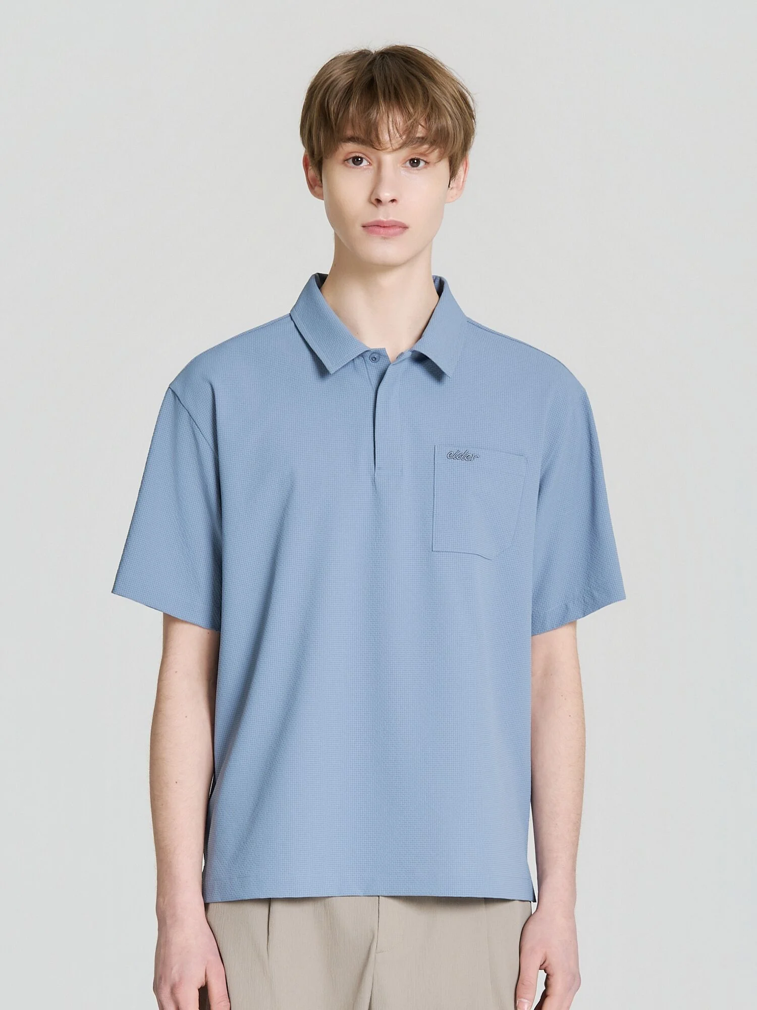 WIND SUCKER (防風 泡泡紗) 男裝 短袖 Polo T恤_SMOKEY BLUE_DMM26265SQ