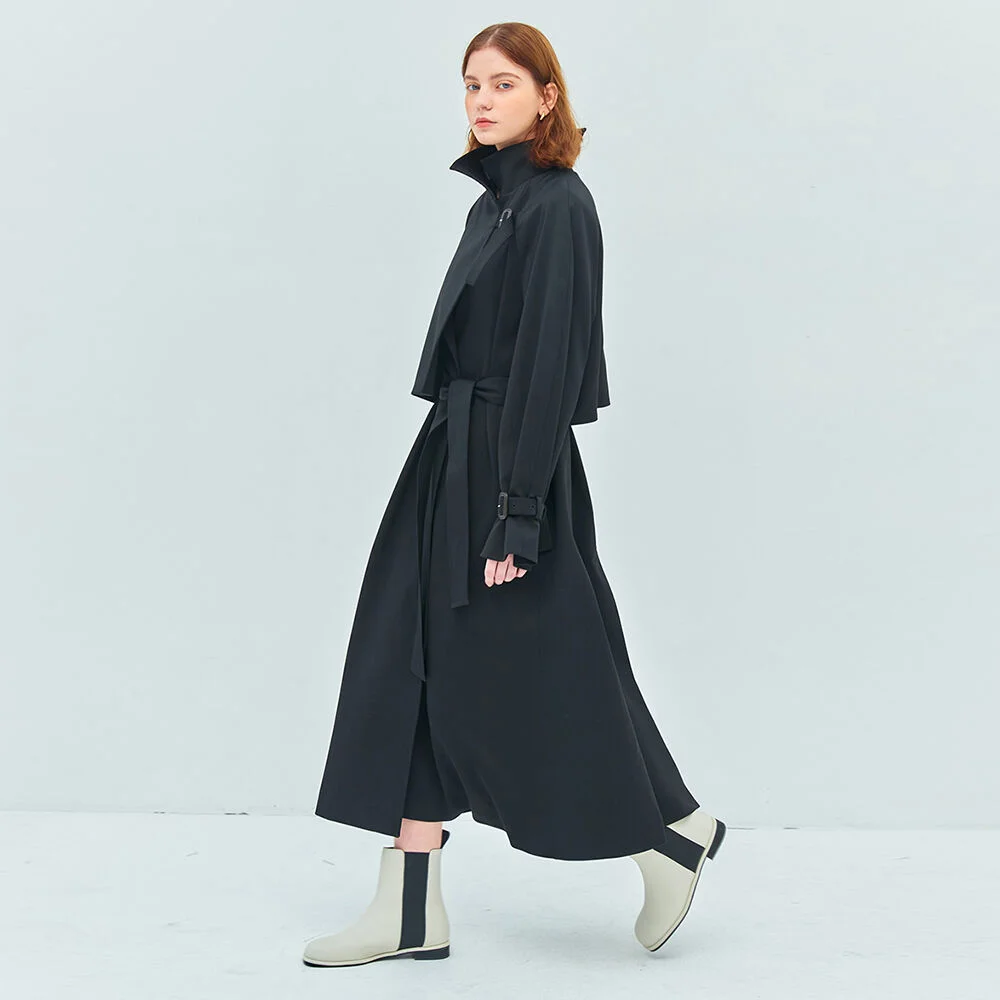 SEMI FLAP ROBE TRENCH COAT (moat black)