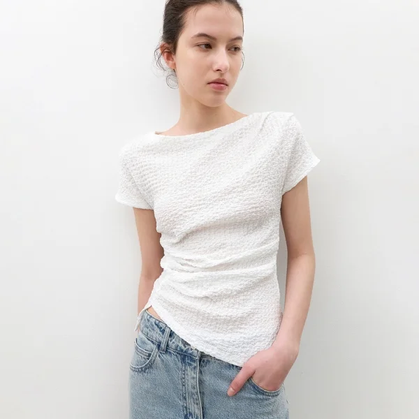 LOND CREASE TUCK UNBAL BLOUSE(BL-4345)