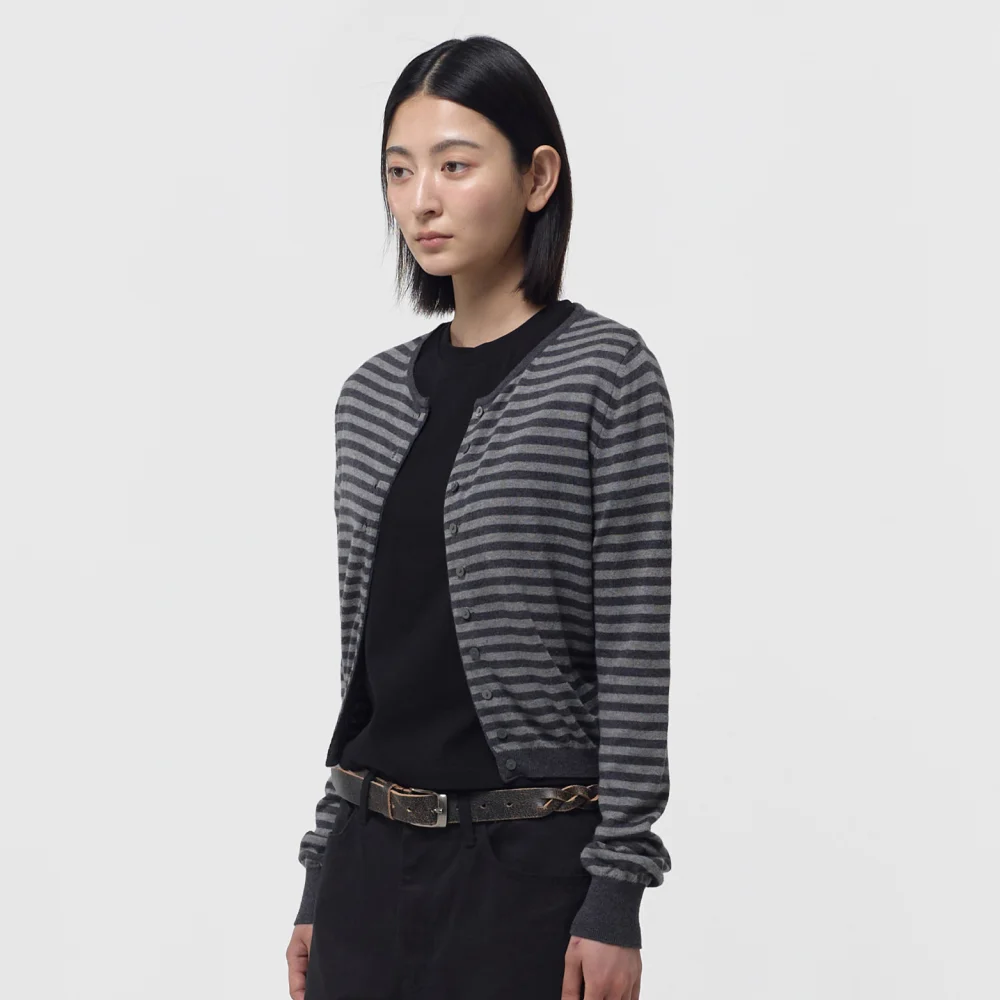 CASHMERE ANG CARDIGAN / GREY STRIPE