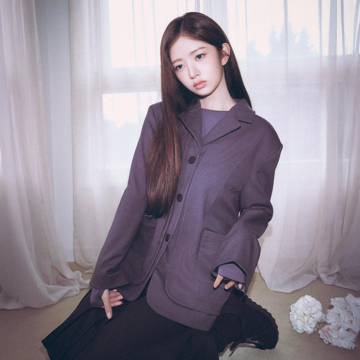 Layered placket blazer CHARCOAL