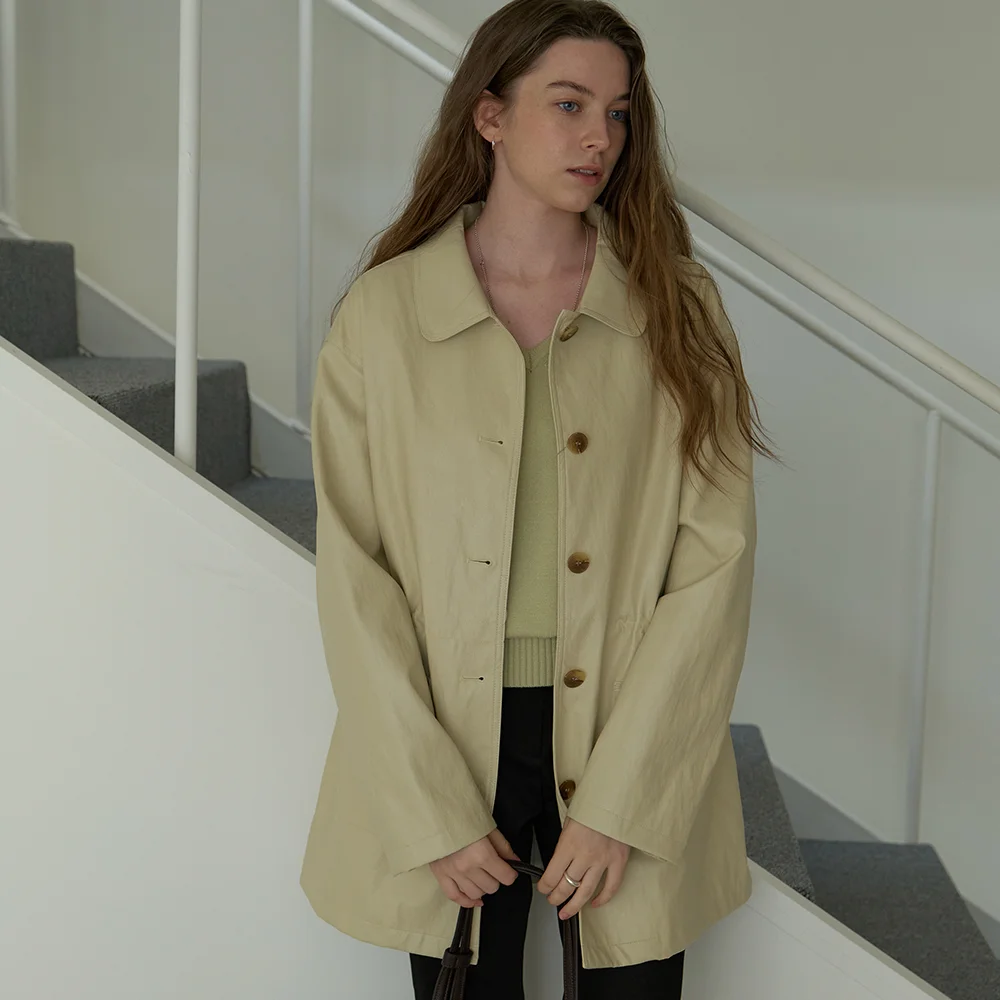 A ROUND COLLAR FAUX LEATHER JACKET_BEIGE