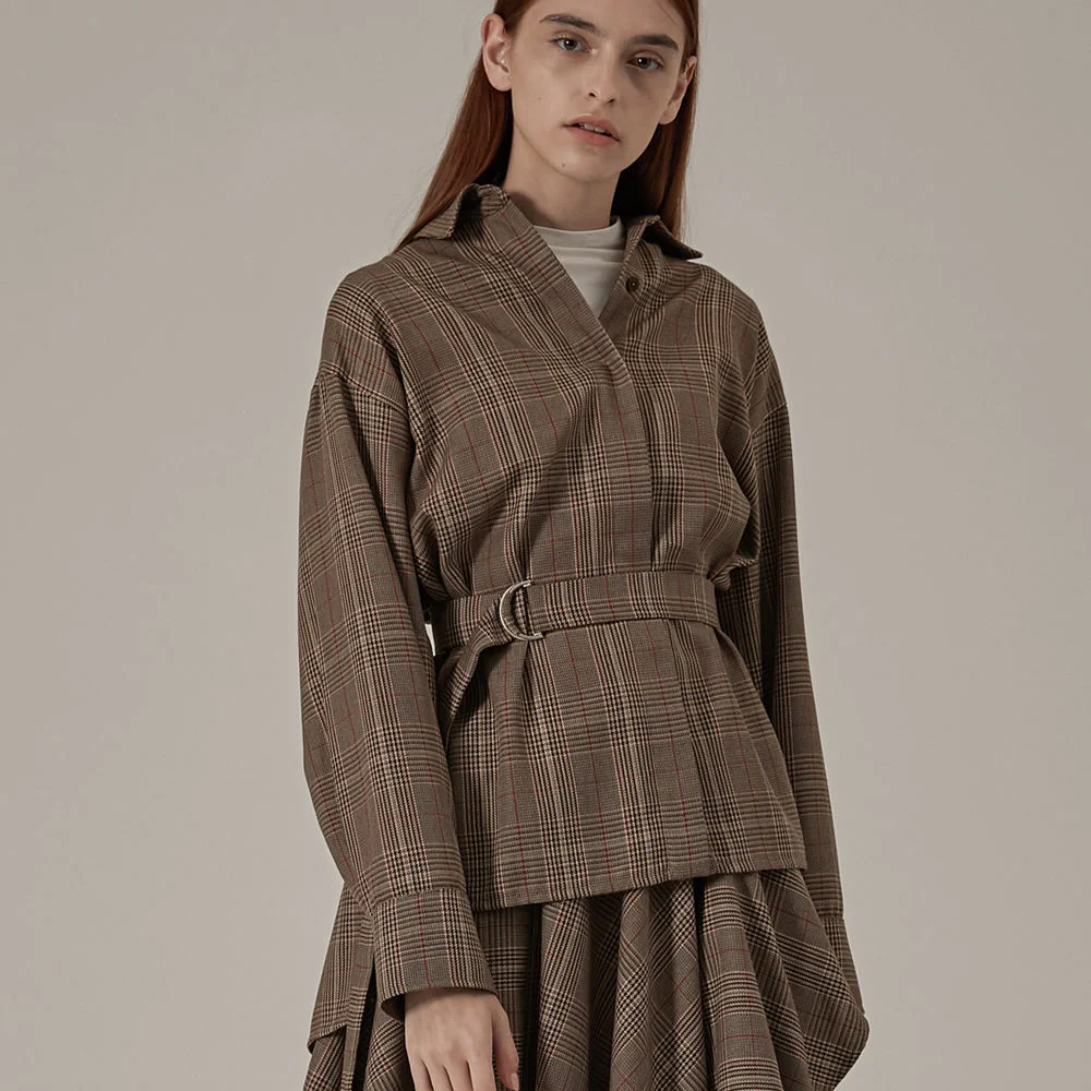 OVERSIZE CHECK SHIRT / BROWN