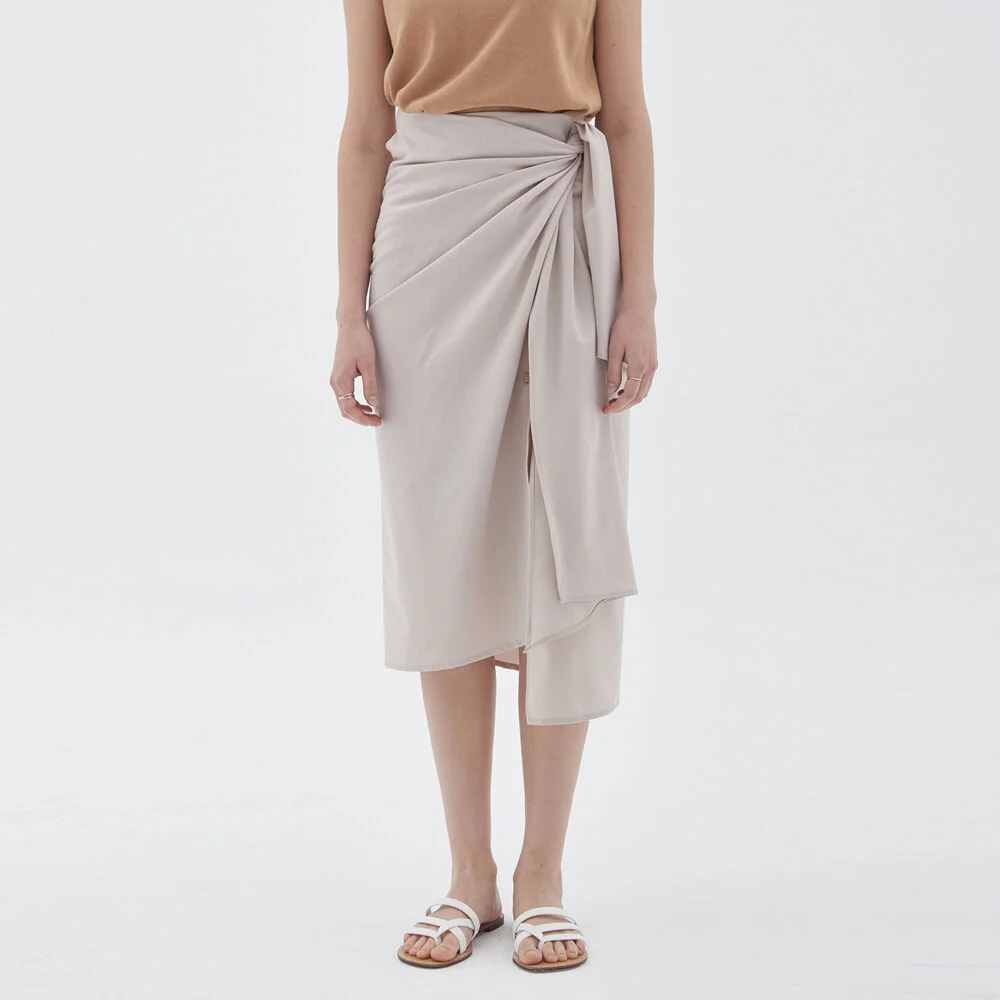 SENSUAL WRAP LONG SKIRT_BEIGE