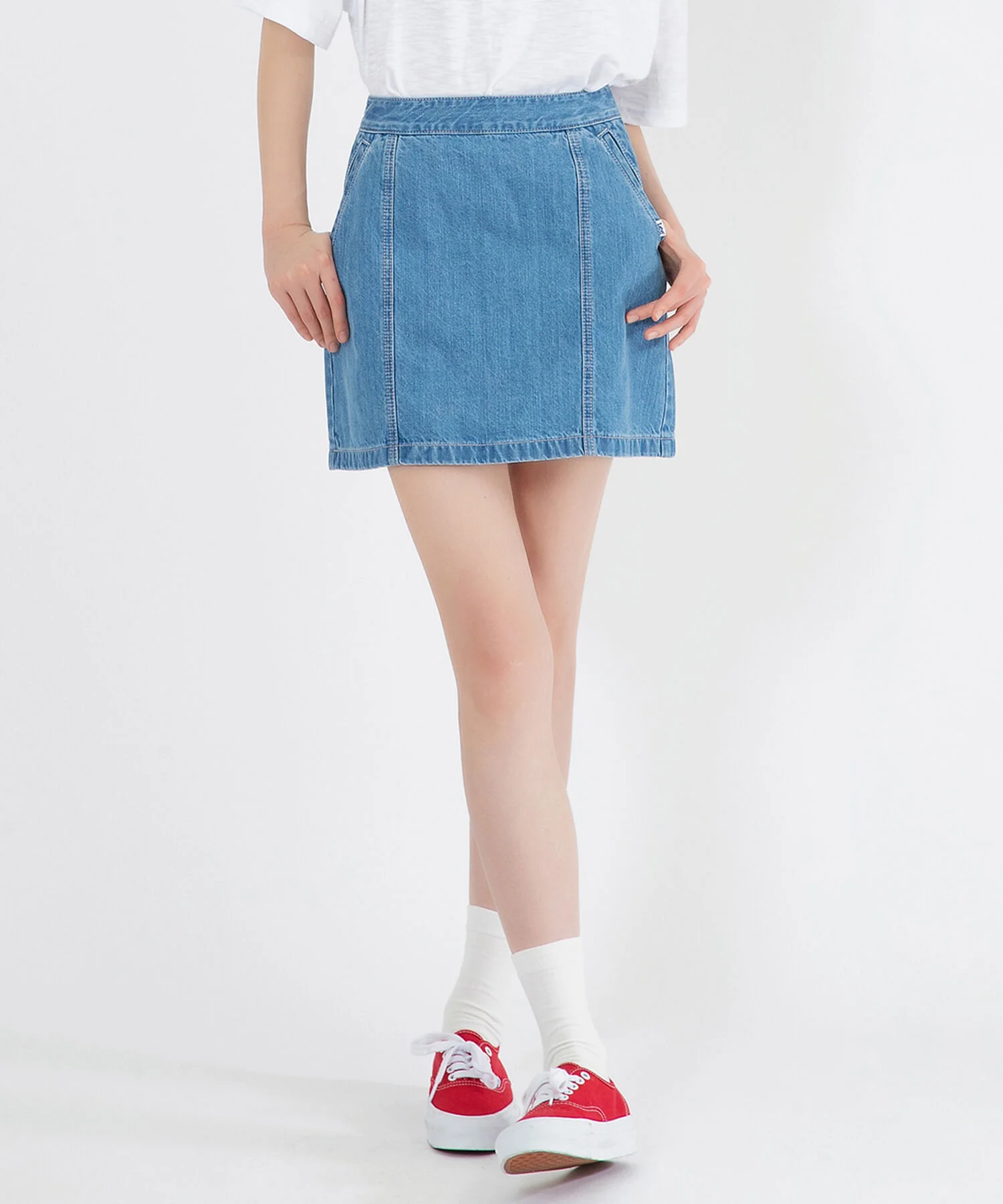 女裝 斜紋 迷你裙 靛藍 淺