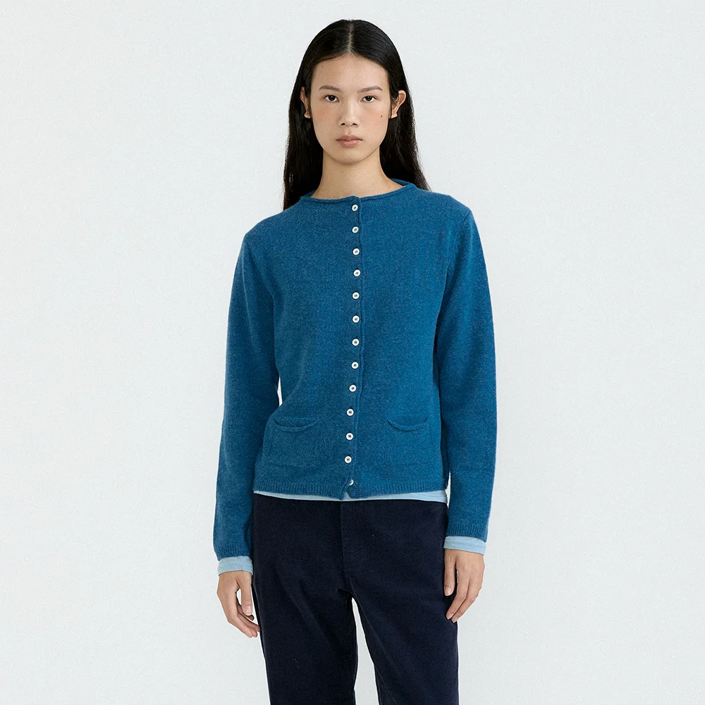 Mock Neck Knit Cardigan (Blue)