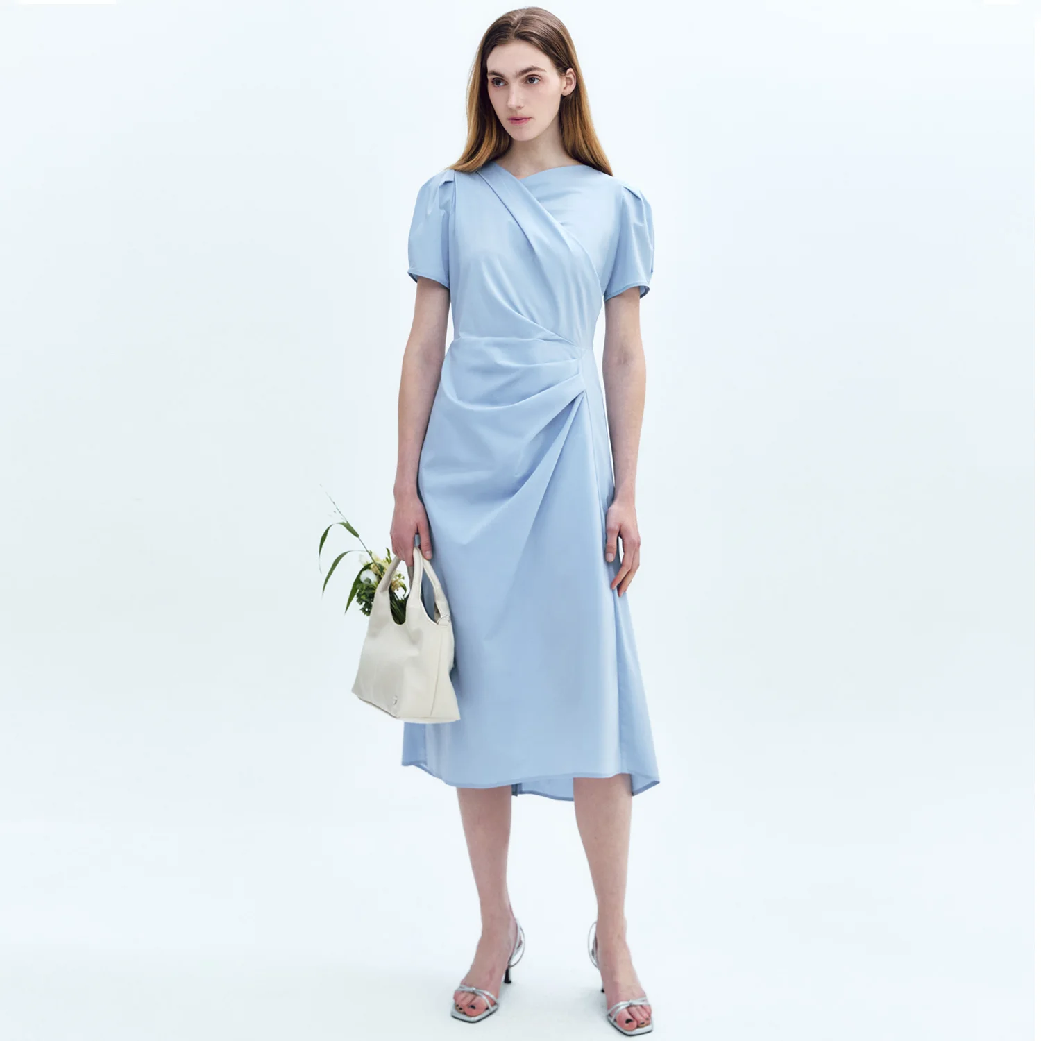 Draped Short-SLV Dress BLUE