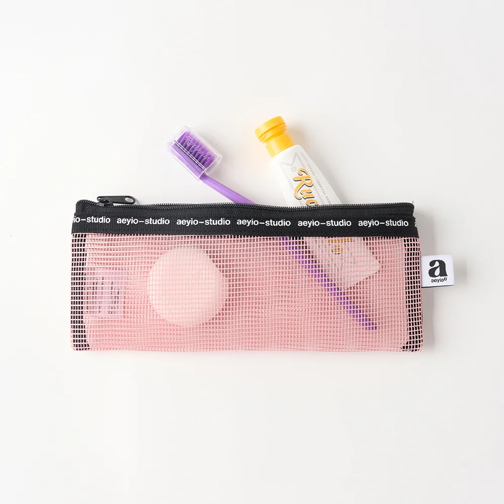LOGO MESH LONG POUCH_標誌 網布 長 化妝袋 (2 Colors)_APO2500