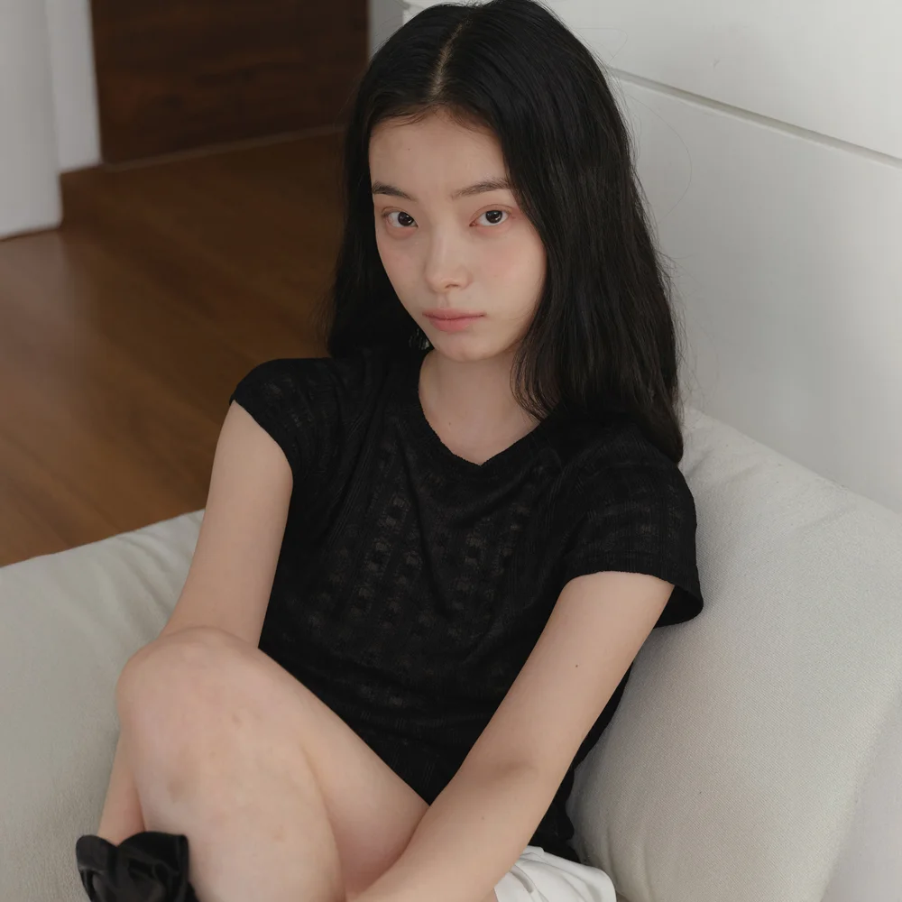 LACE SHORT T-SHIRT_BLACK