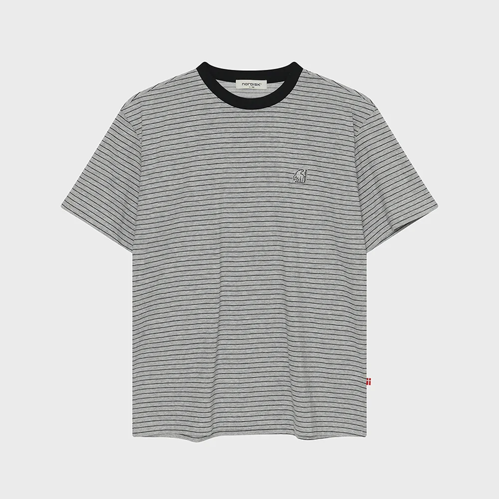條紋 短袖 T恤 - U_Melange GREY_OUM26233MH