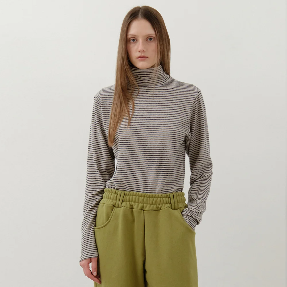 Fuzz Stripe Turtle Neck T-Shirt_BLACK(W25-TP51)