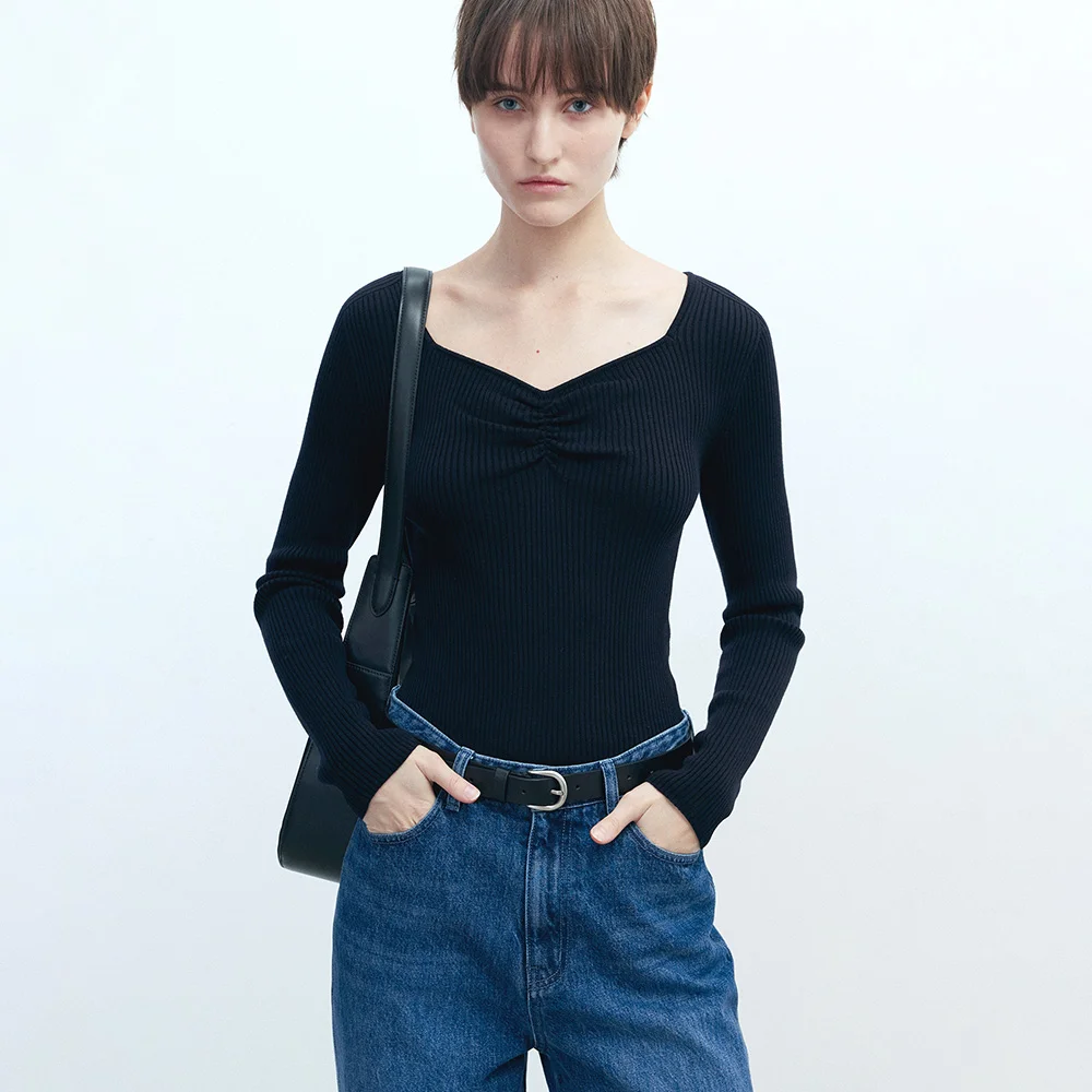 Moire Knit Pullover (Deep Navy)