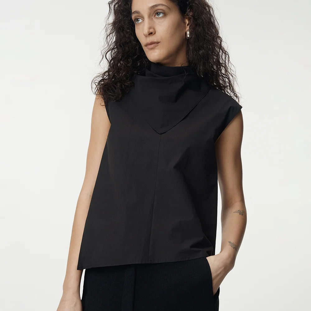 Poplin Sleeveless With Triangle Scarf_Black