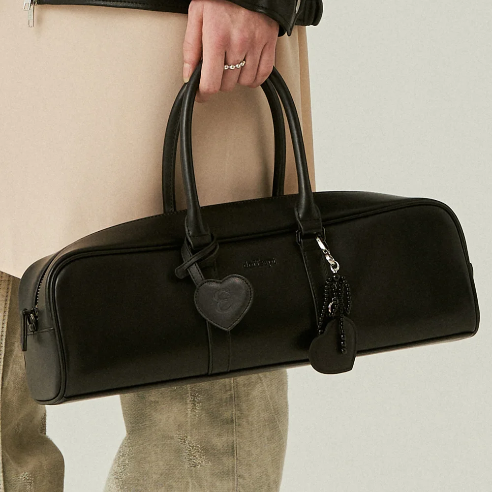 Vegan Leather Bowling Bag in Black