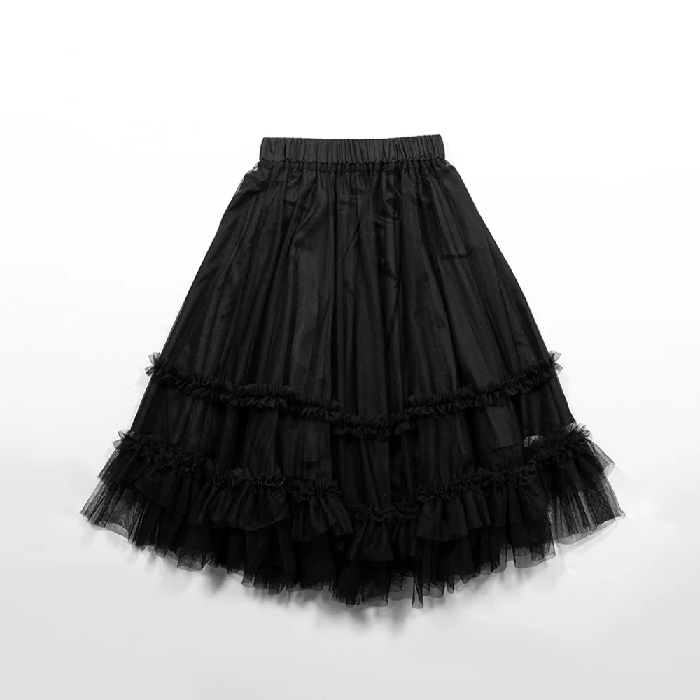 TULLE FRILL RUFFLE SKIRT - BLACK