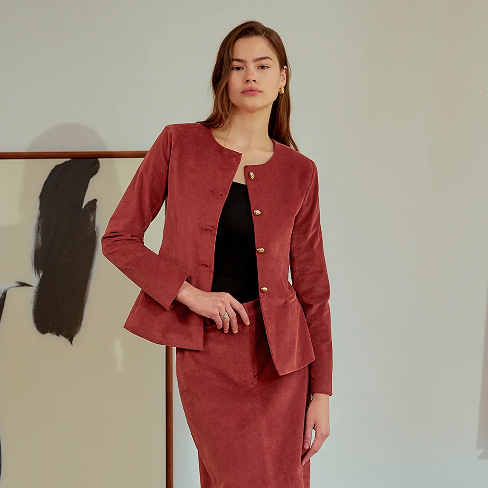 Lou Single button velvet jacket (brick brown)