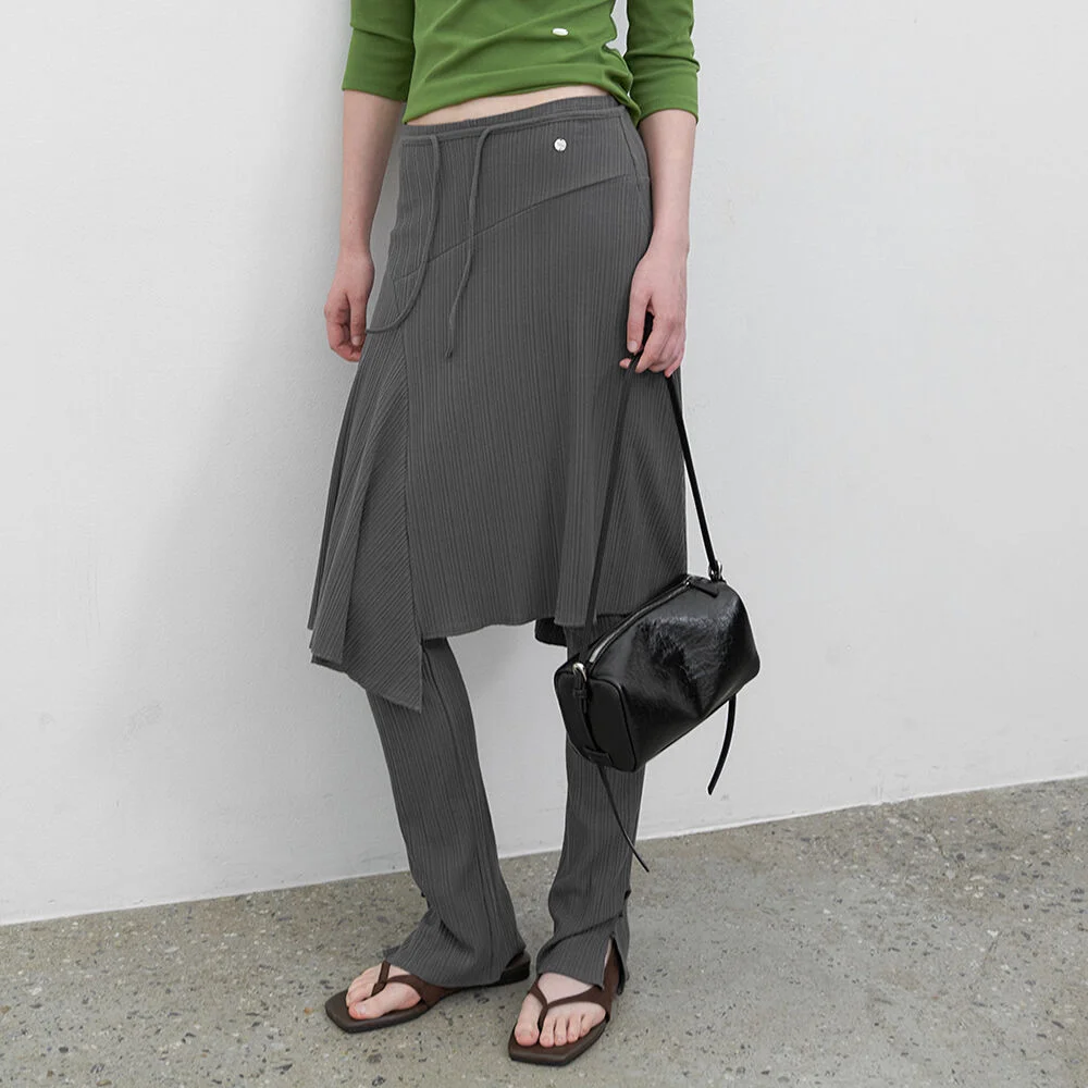 (PT-5819)UNBALANCED WALE FLARE SKIRT PANTS