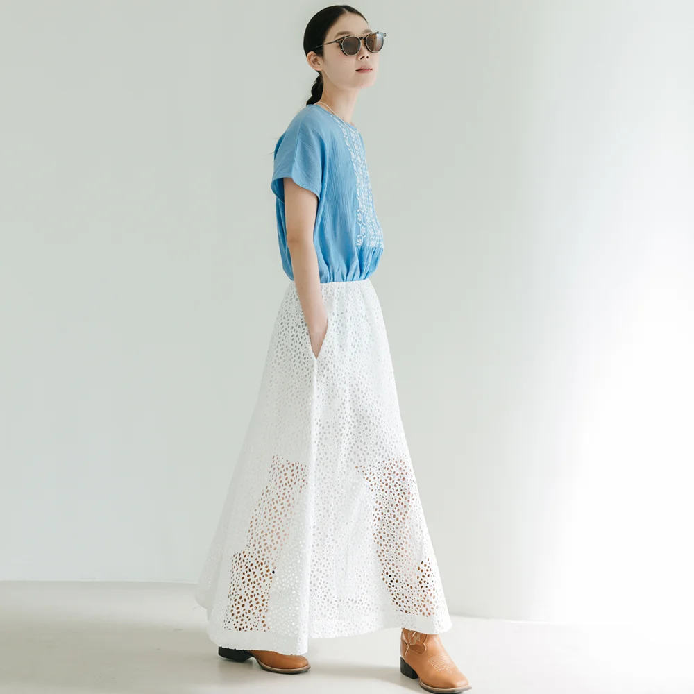 Eyelet Lace Long White Skirt