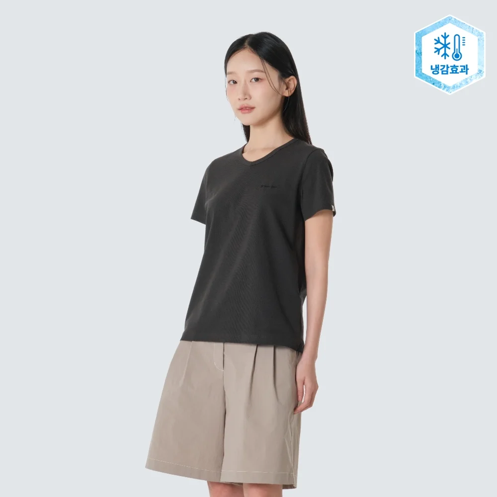 羅紋 女裝 V領 短袖 T恤 Charcoal (S26MWFTS37)