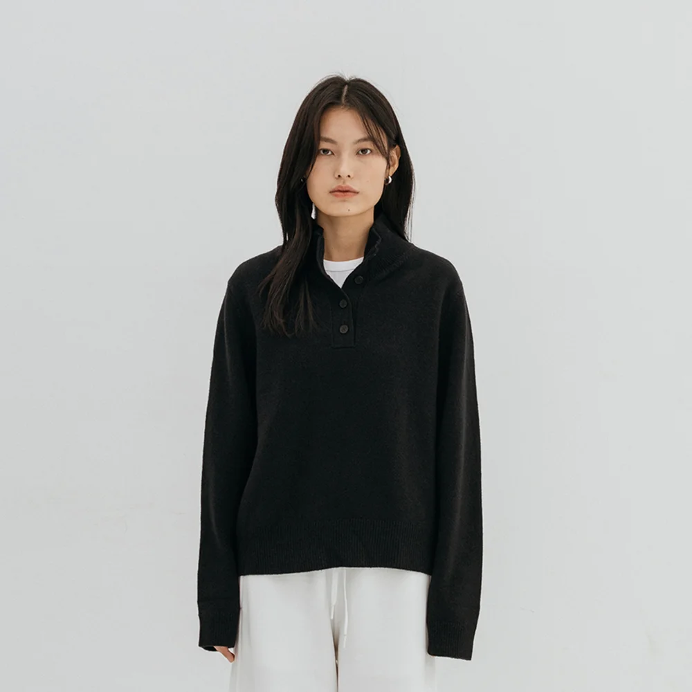 Essential Button-up Pullover(Navy)