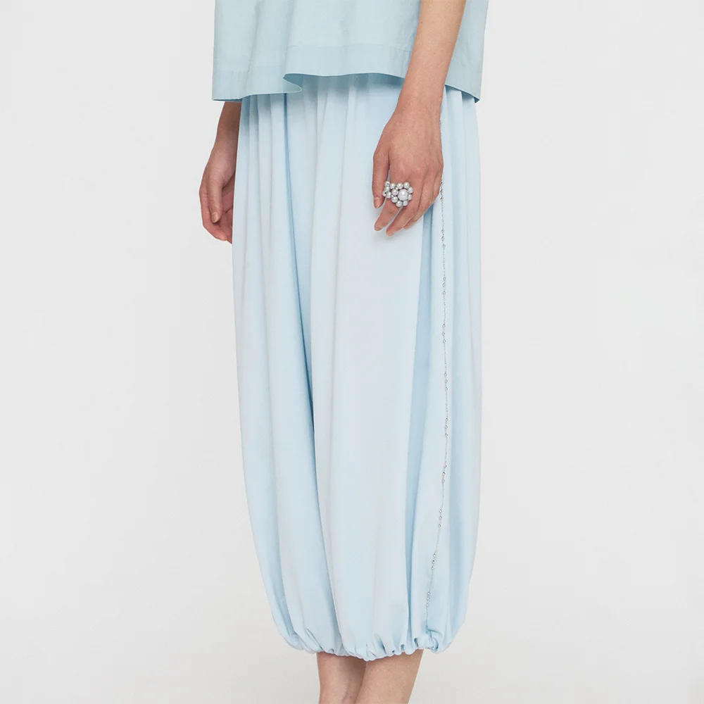 SILVER BEAD SAROUEL PANTS - BLUE