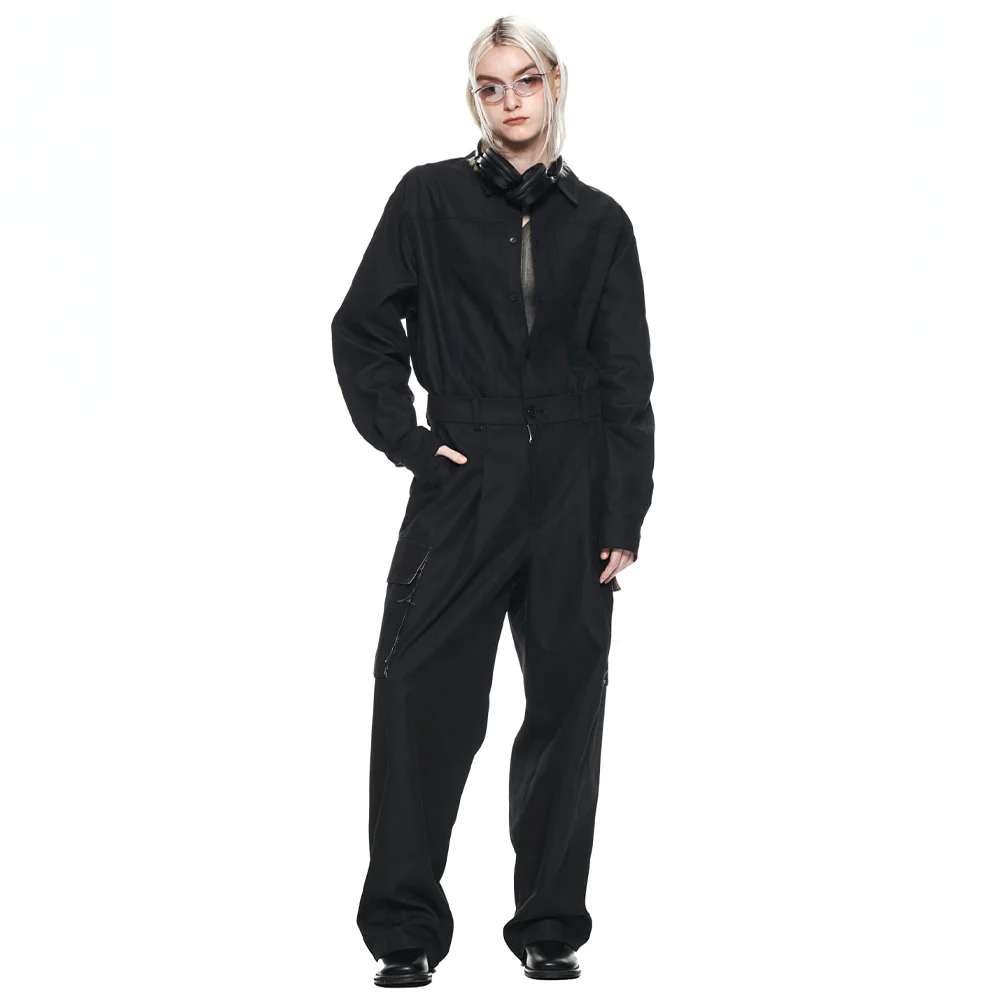 UTILITY BUTTON UP JUMPSUIT IN BLACK