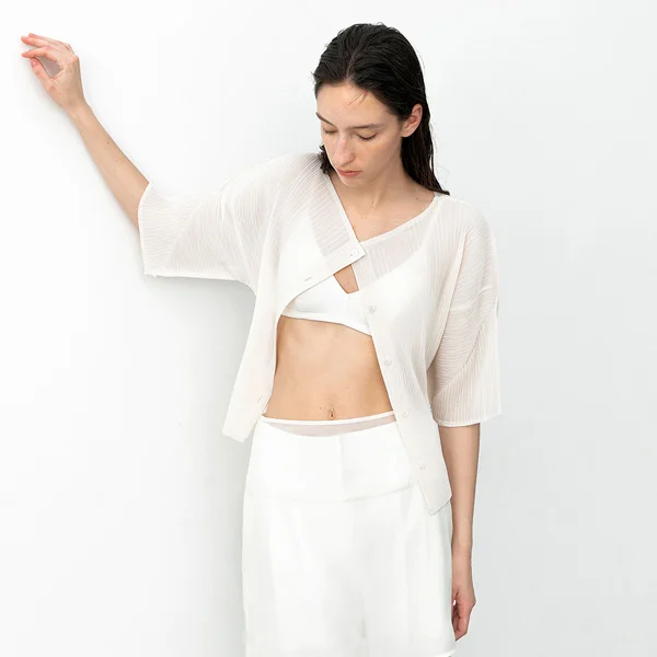 PLEATS BOAT NECK HALF CARDIGAN(CD-2229)_2Colors