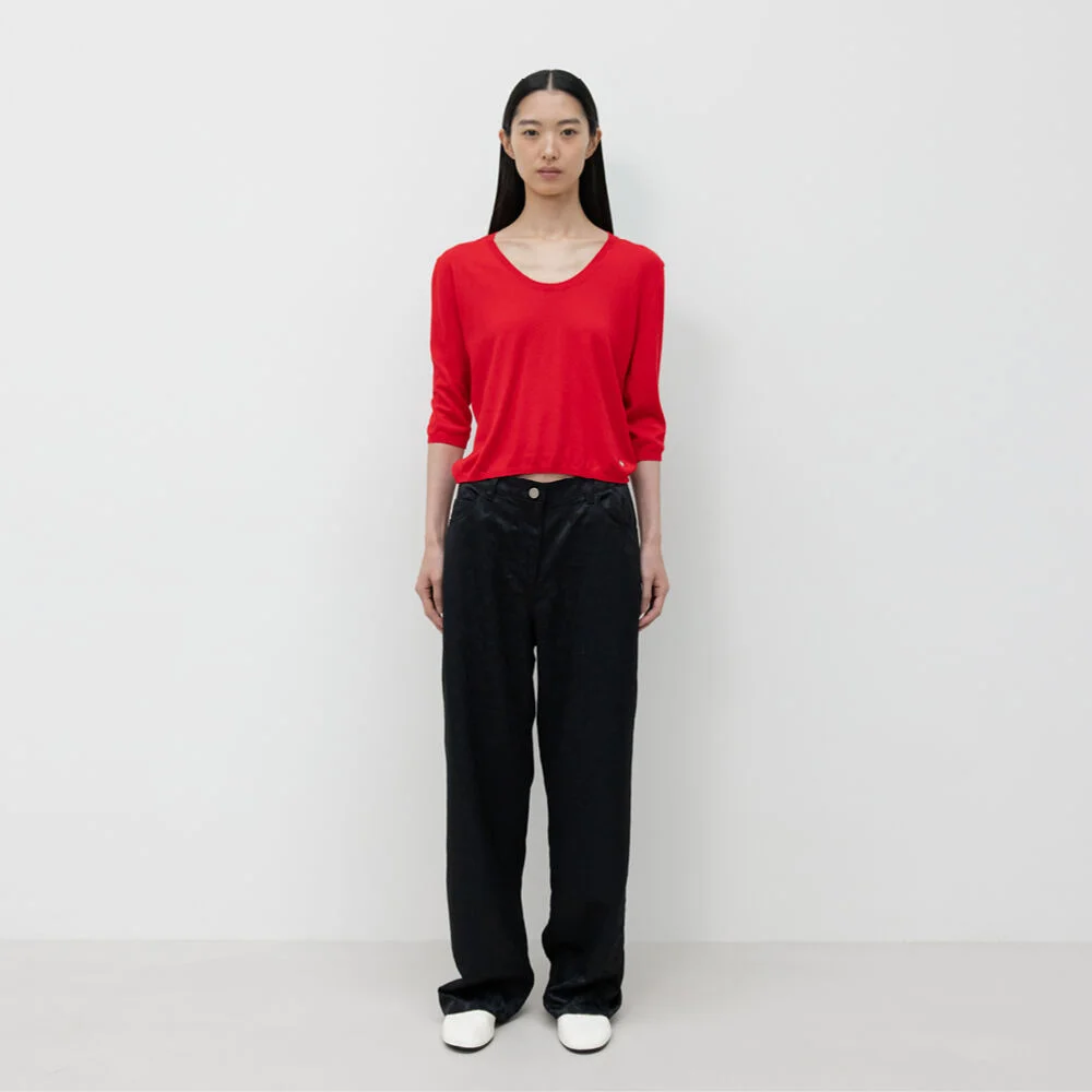 JACQUARD STRAIGHT PANTS / BLACK