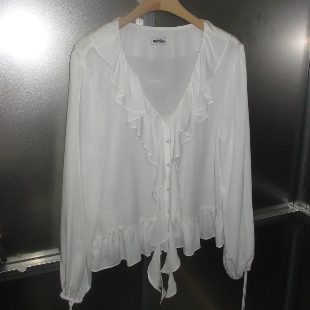 Ruffle Trim Blouse White