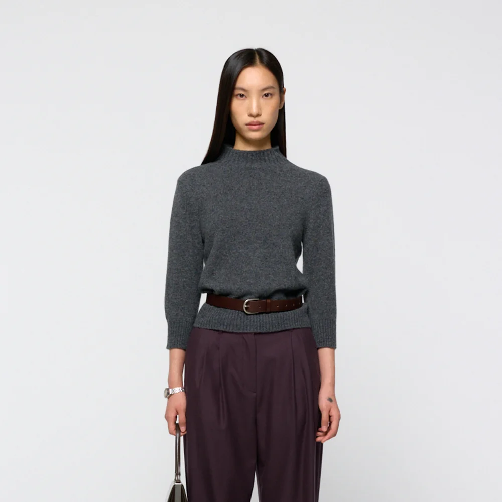 Wool mock neck knit, Charcoal