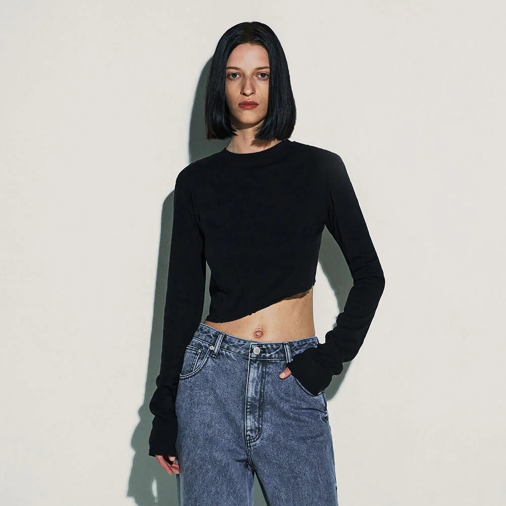 CUT OFF CROP LONG SLEEVE TEE